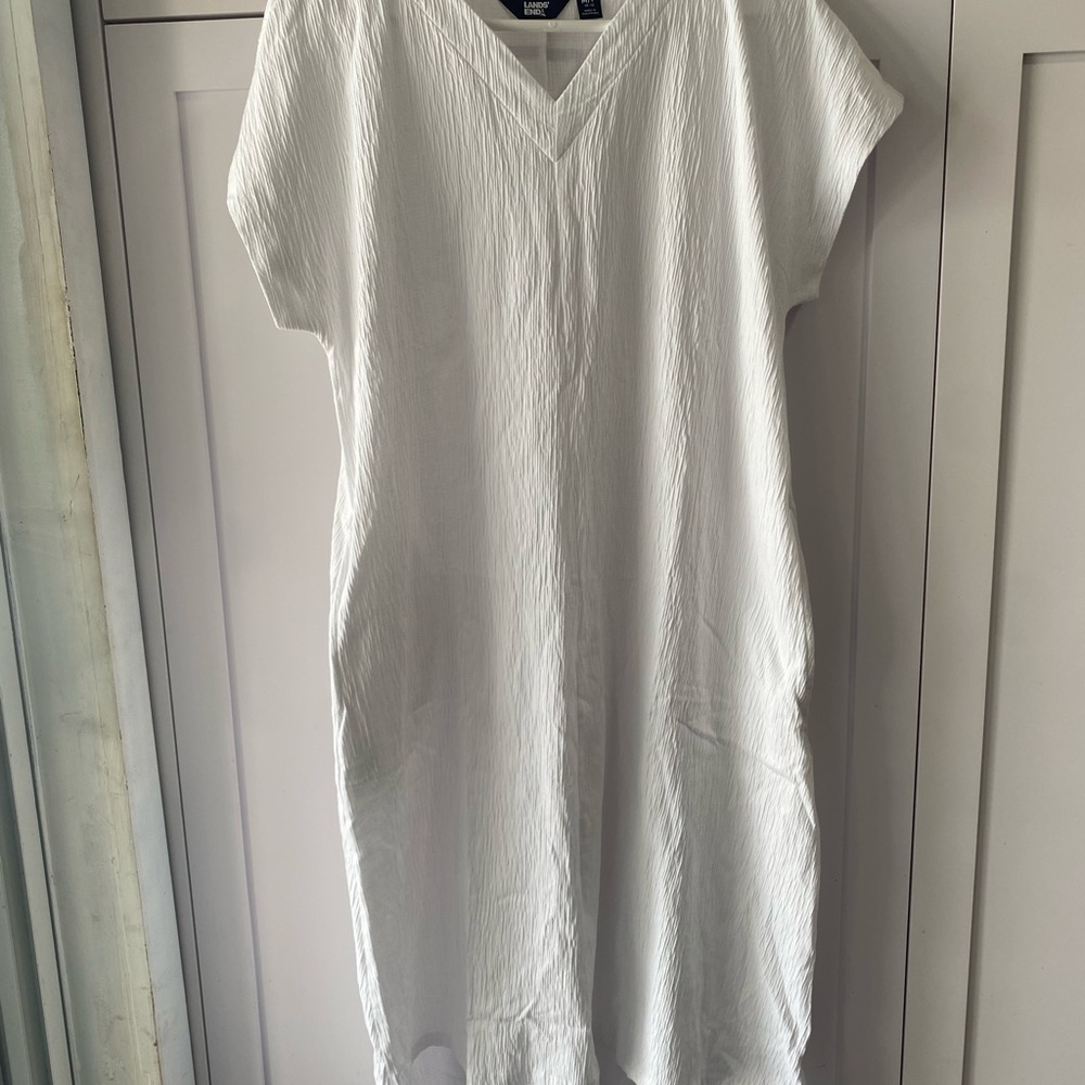 Lands' End White V-Neck Dress